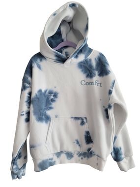 Comfrt Kids 7/8 Tie-Dye Hoodie Blue White Plush Sweatshirt Size Small